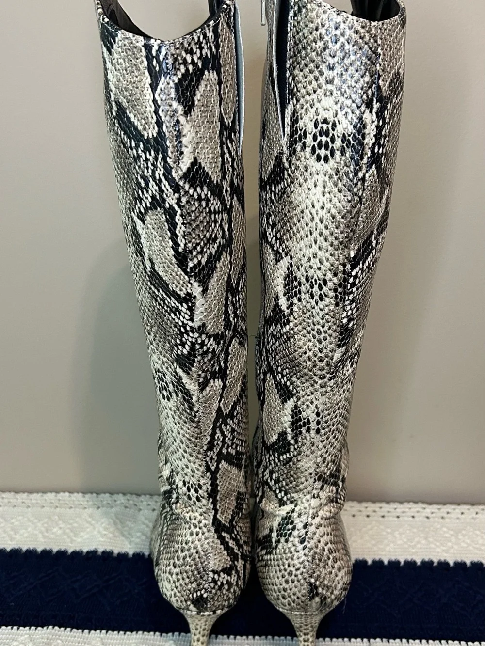 Andrew Geller Black and White Snake-Print Over-The-Knee Boots